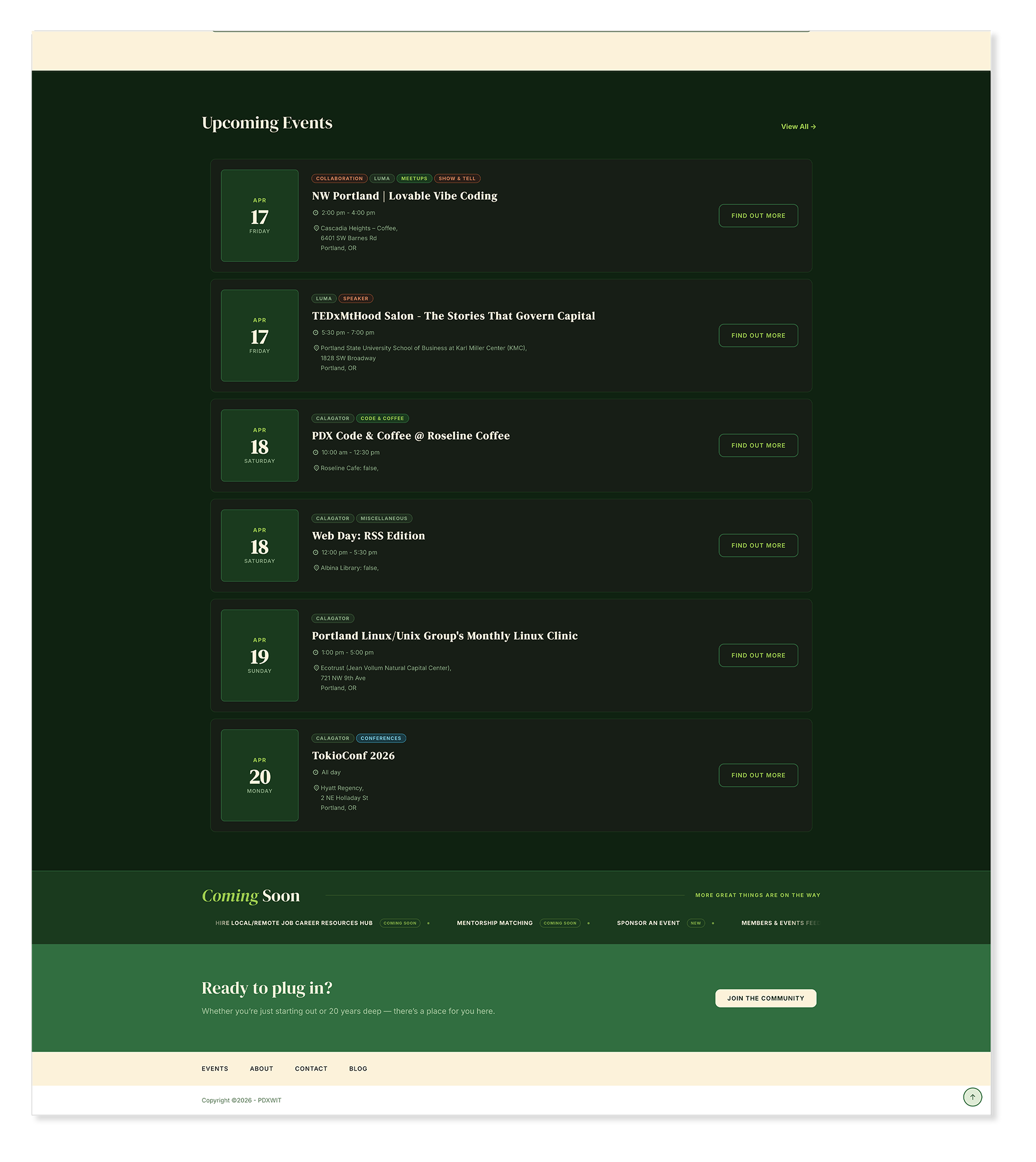 PDXWIT homepage footer