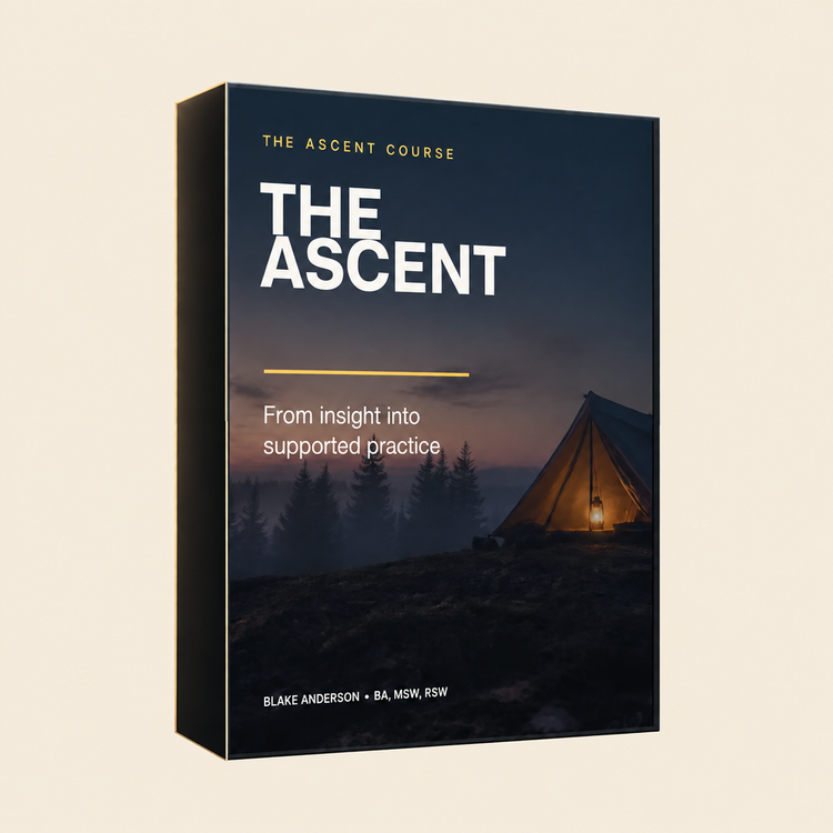 Illustration of The Ascent digital course with mountain artwork