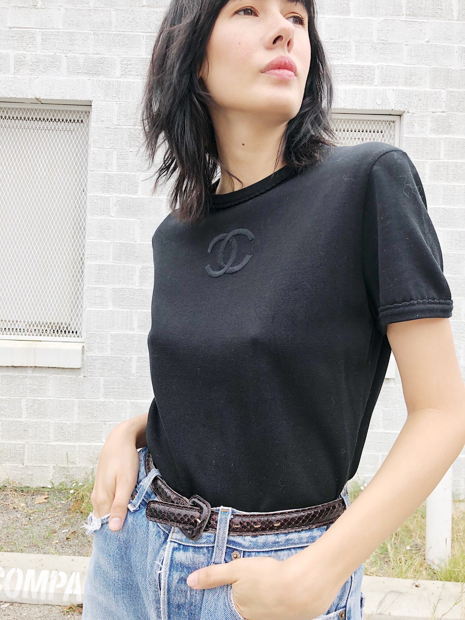 CHANEL 90s Black CC Logo Cotton Tee — Garment