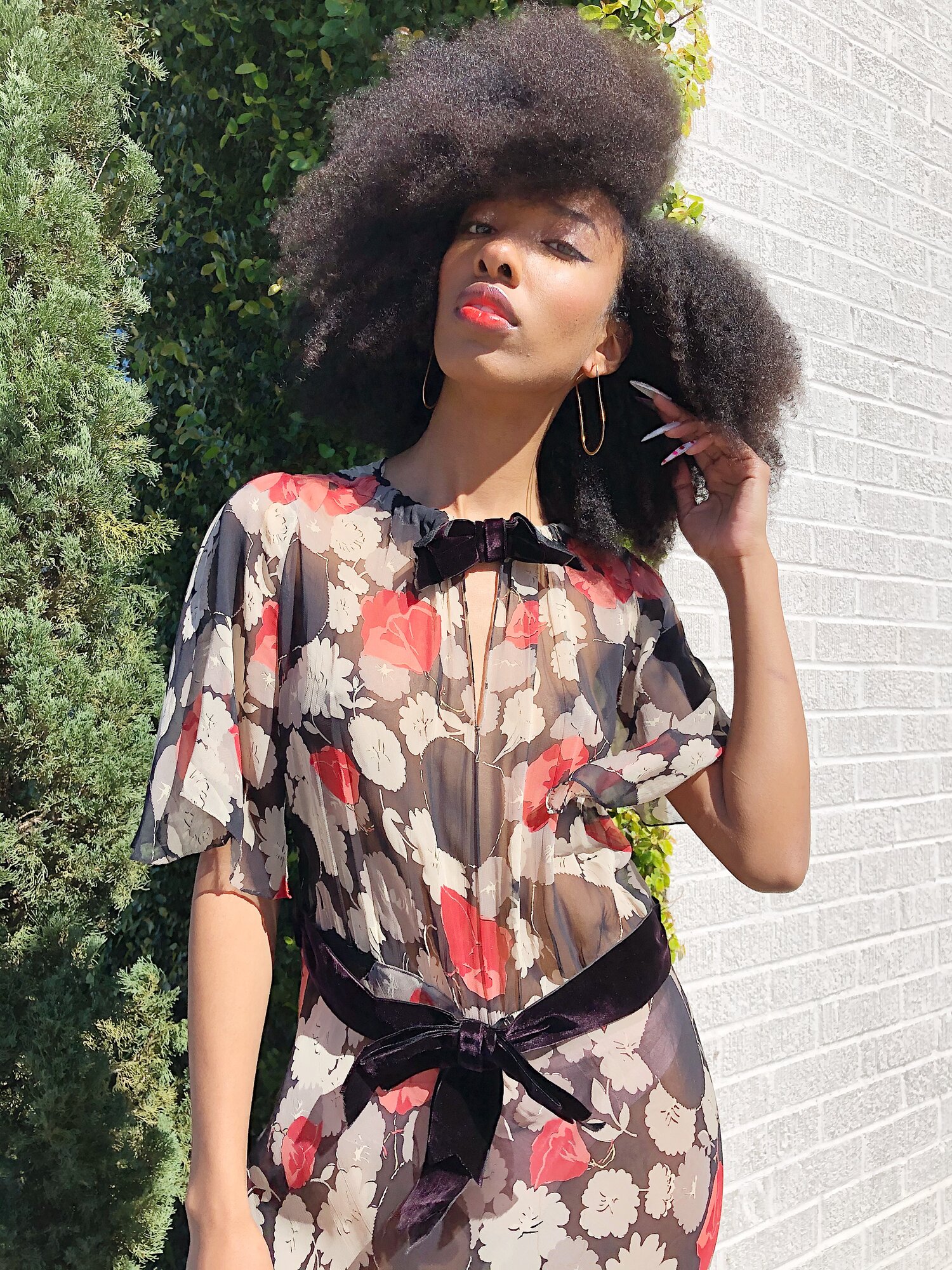 30s Floral + Plum Velvet Ribbon Silk Maxi Dress — Garment