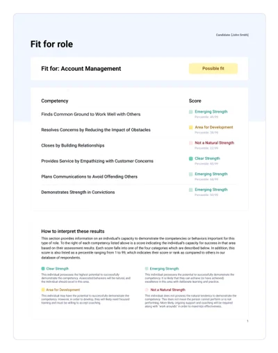Screenshot of Fit for Role report