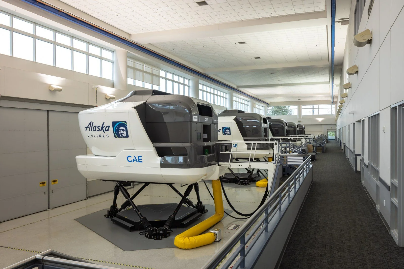 Flight simulators inside Alaska Airlines’ Global Training Center