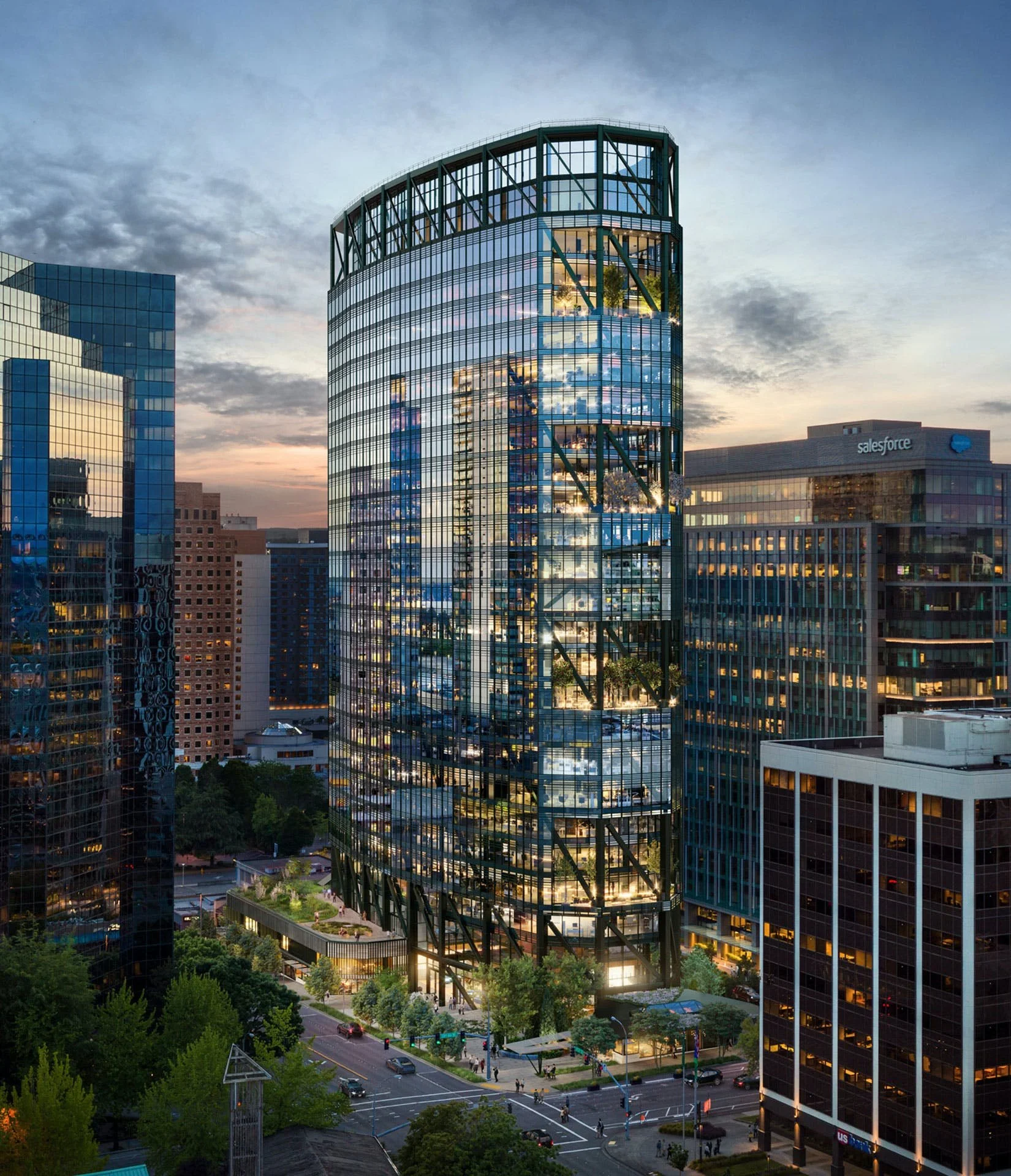 Architectural image of The Eight office tower in downtown Bellevue