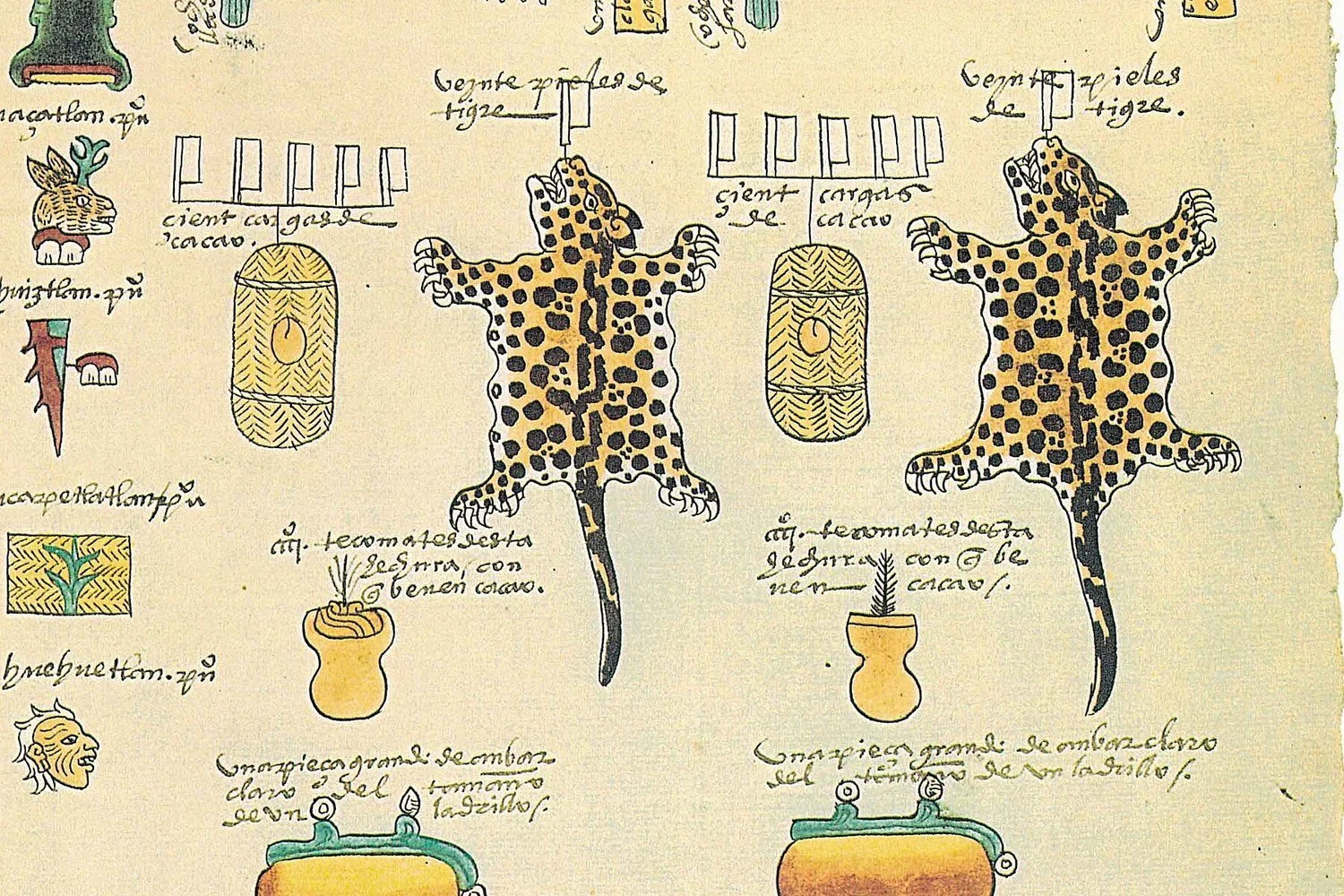 Códice Mendoza, folio 47r: tributo con numerales de bandera