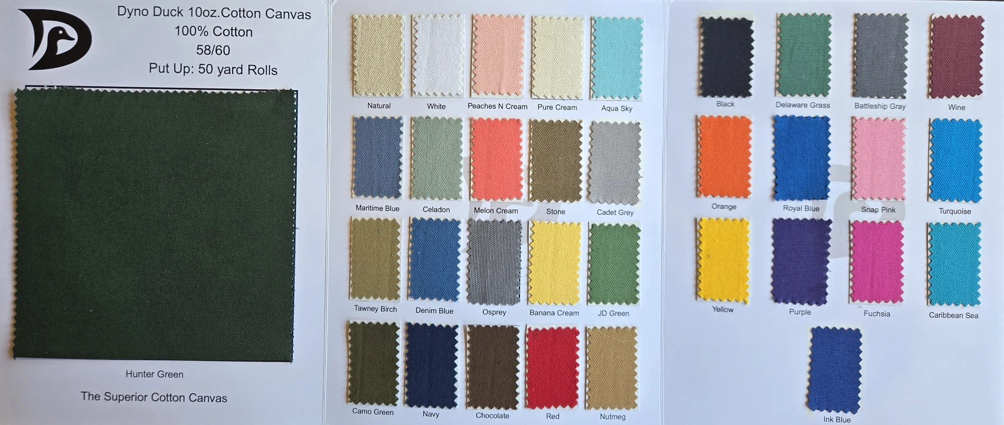 Dyno Duck 10 oz cotton canvas color card