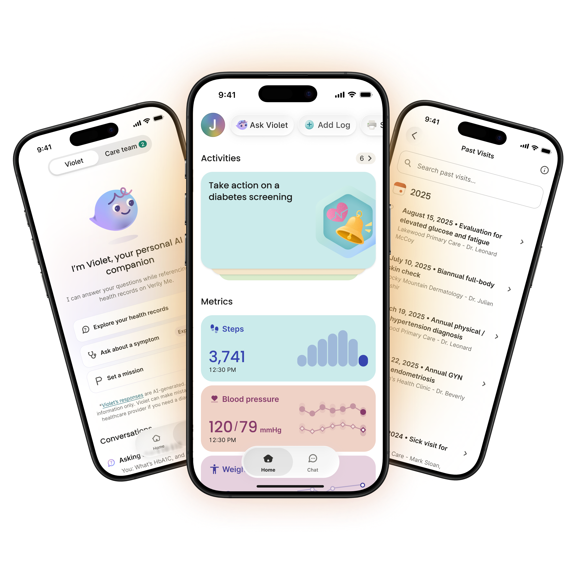Screenshots of the Verily Me app