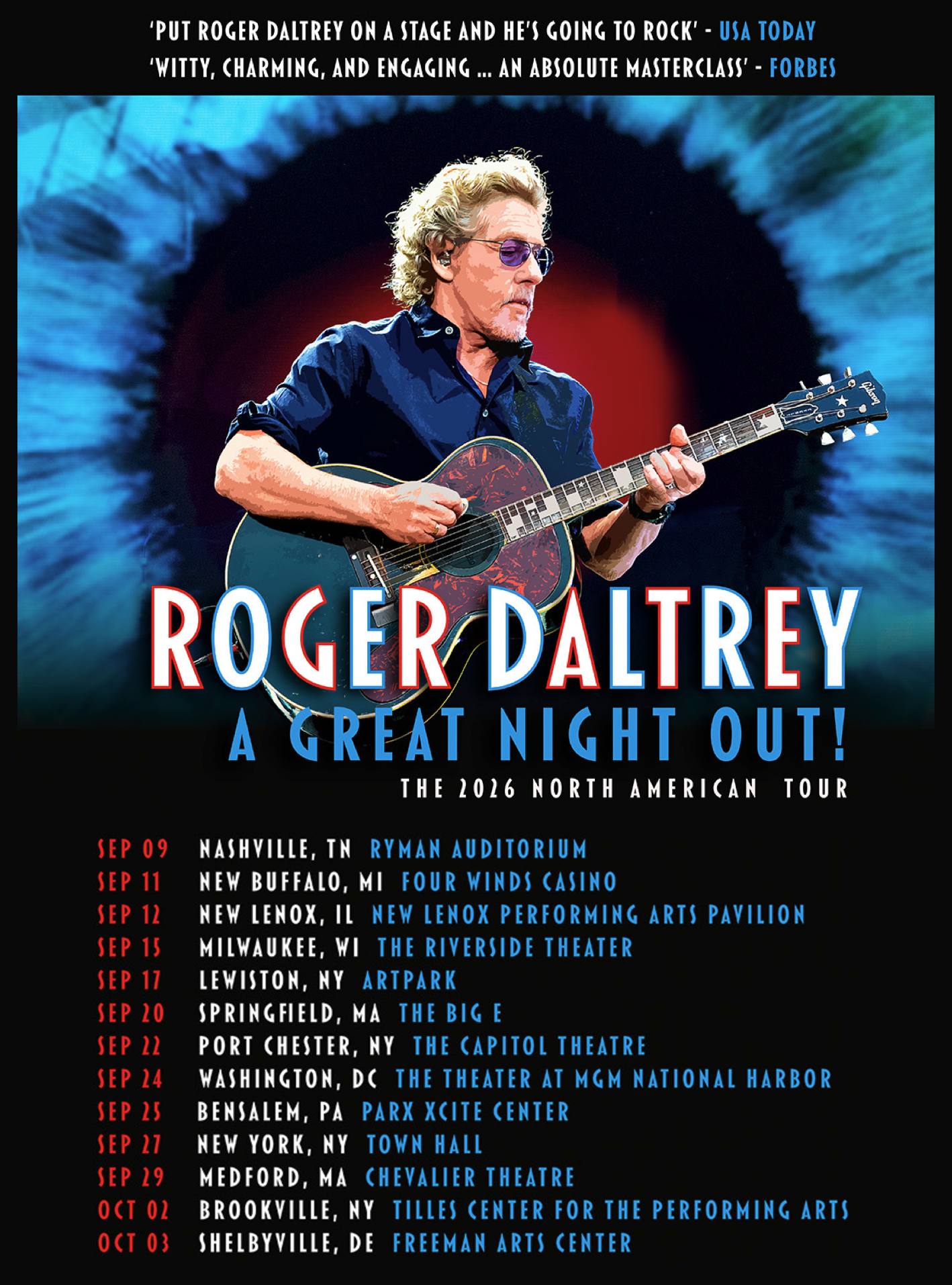 Roger Daltrey, A Great Night Out, remaining 2026 US tour dates