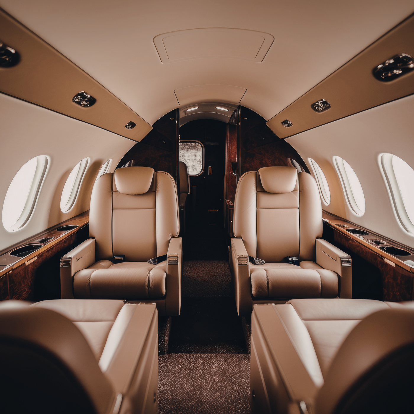 Private jet cabin interior