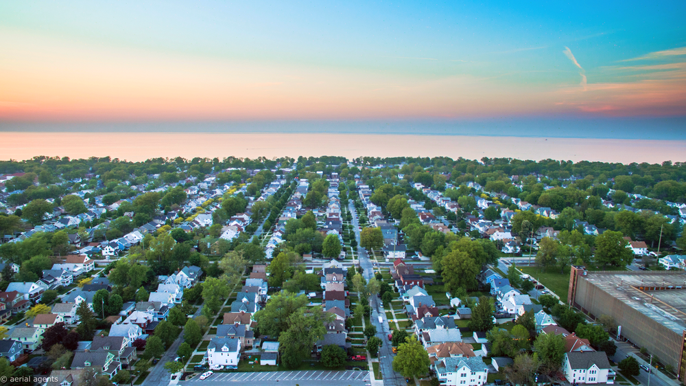 Lakewood Ohio aerial view of new apartment building construction
