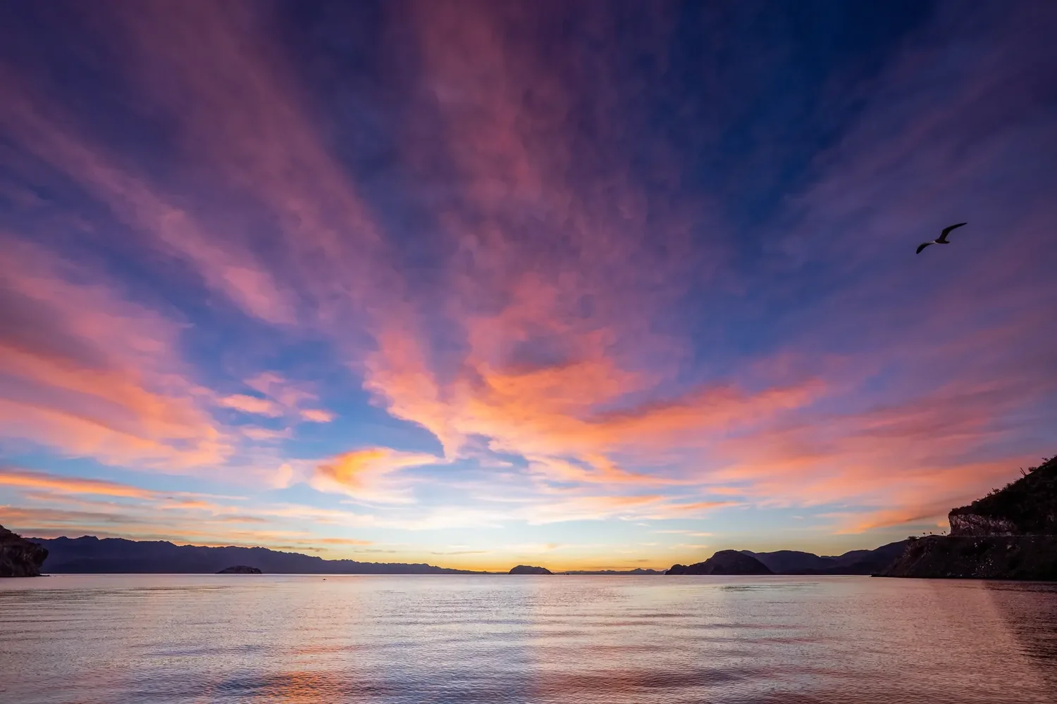 Pink and violet sunset over the Sea of Cortez, Baja