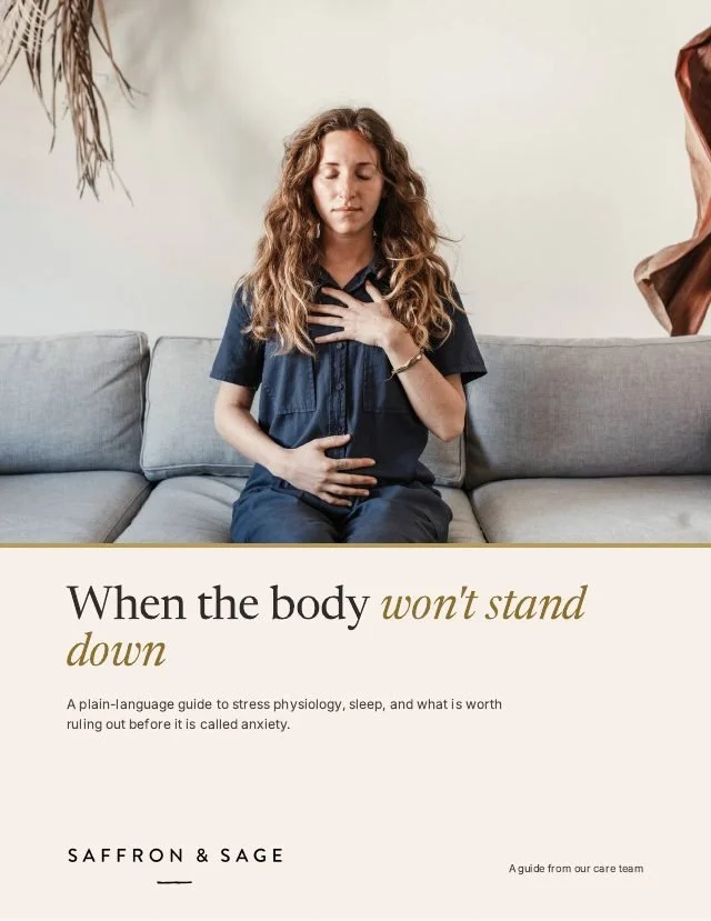 Cover of the free Saffron & Sage guide: When the body won’t stand down