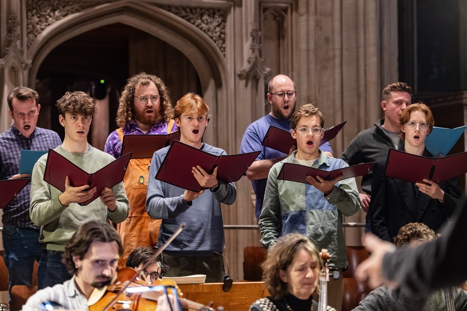 Instruments of Time & Truth rehearsing with choir