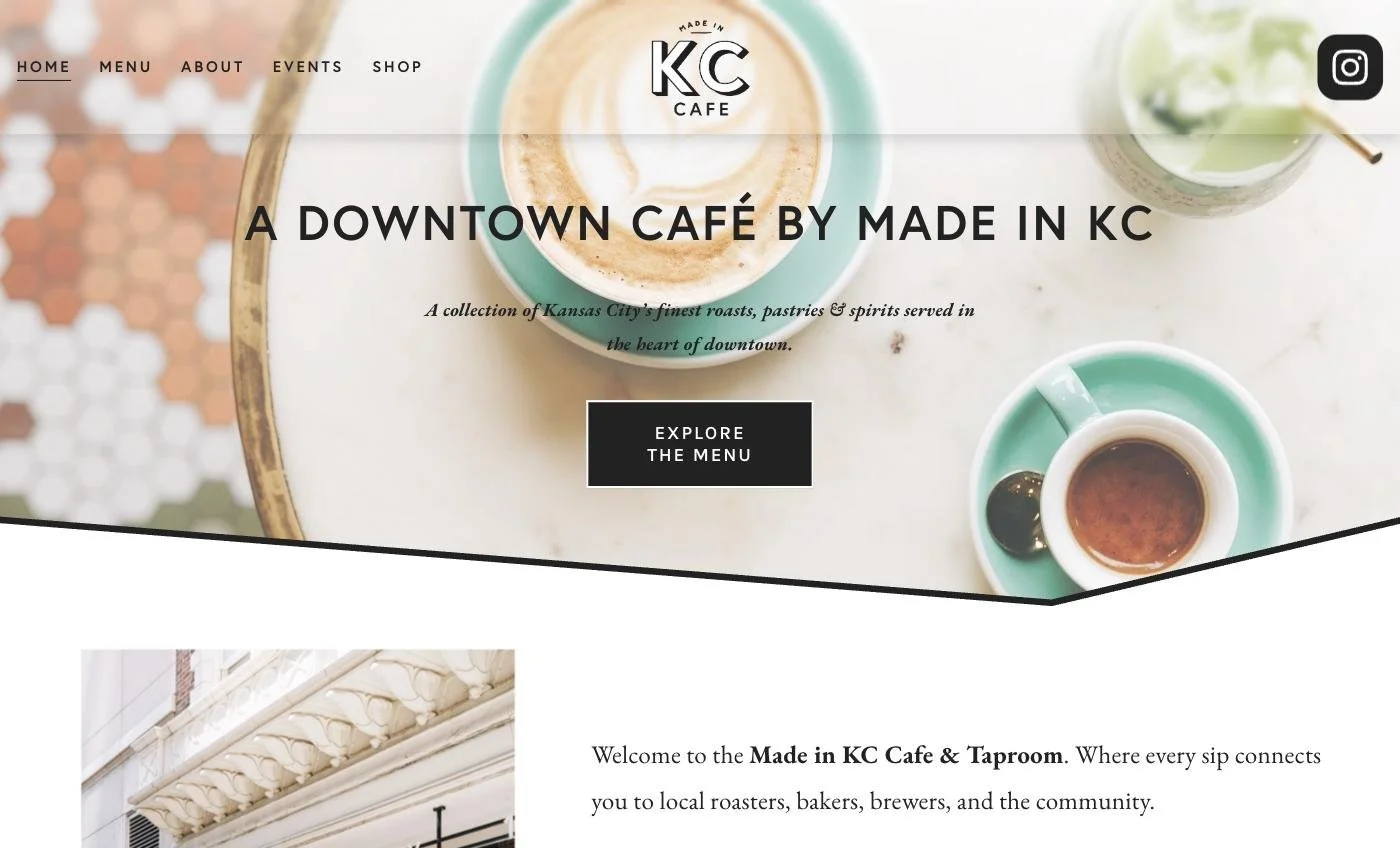 Rebuilt Made in KC Café website homepage.