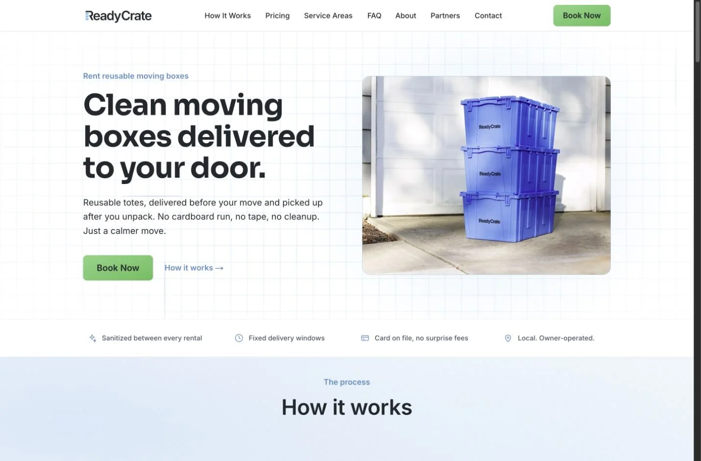 ReadyCrate reusable moving box rental website homepage