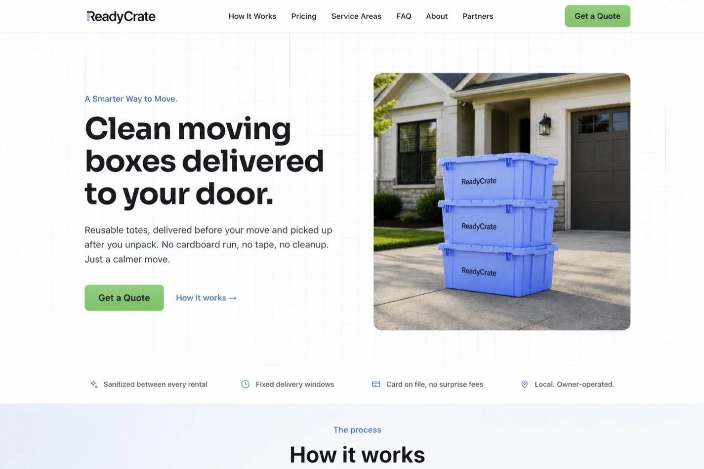 ReadyCrate reusable moving box rental website homepage