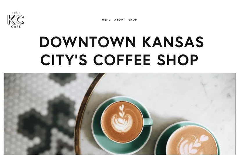Archived Made in KC Café homepage with a large heading and a slideshow photograph of coffee.