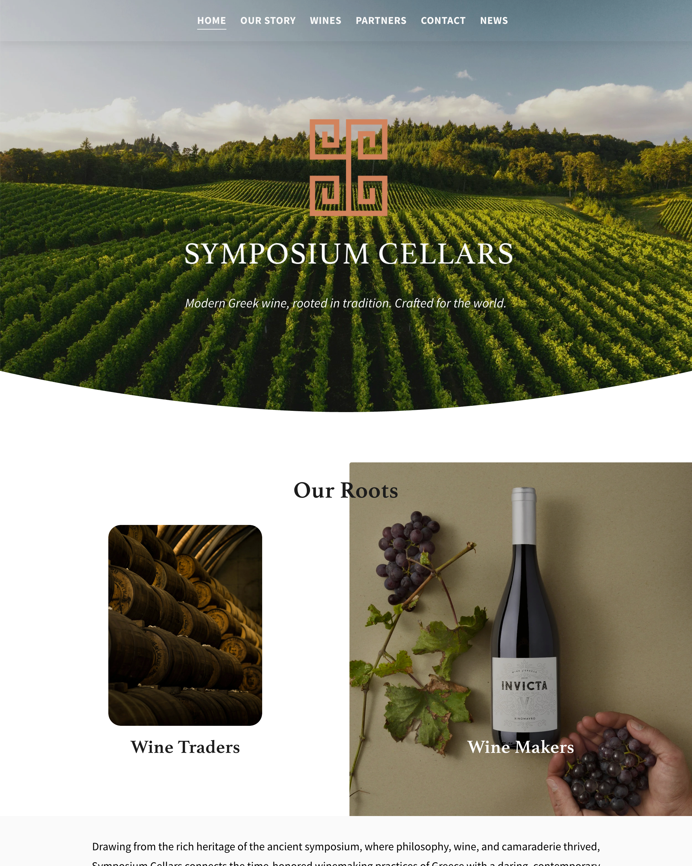 Symposium Cellars website — Greek wine brand photography by Blamilton Creative