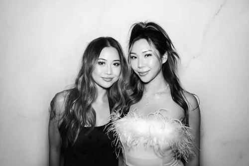 Glam photo booth black-and-white portrait