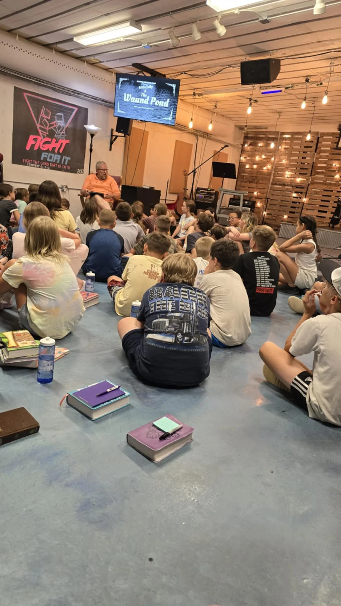 Worship and Bible teaching at Camp Nebowa