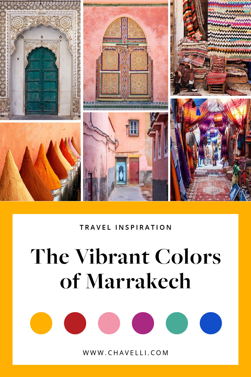 Get inspired by tbe beautiful, bold color palette of Marrakech, Morocco!