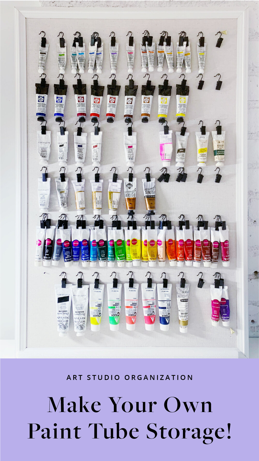 Make your own DIY Paint Tube Storage! Perfect for storing gouache tubes and watercolor tubes in your creative studio. Save space and get organized! | www.chavelli.com