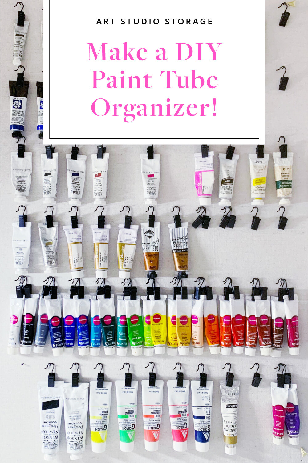 Make your own DIY Paint Tube Storage! Perfect for storing gouache tubes and watercolor tubes in your creative studio. Save space and get organized! | www.chavelli.com