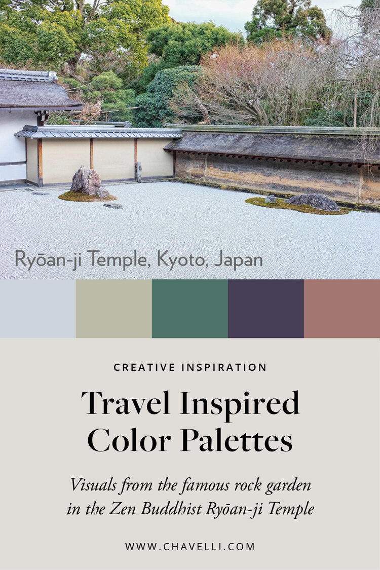Looking for color inspiration? Check this palette out, inspired from travel to the famous rock garden in Japan's Zen Ryoan-Ji Temple.