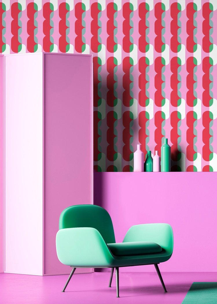 Society of Wonderland Pink Equilibrium Modern Geometric Wallpaper Living Room