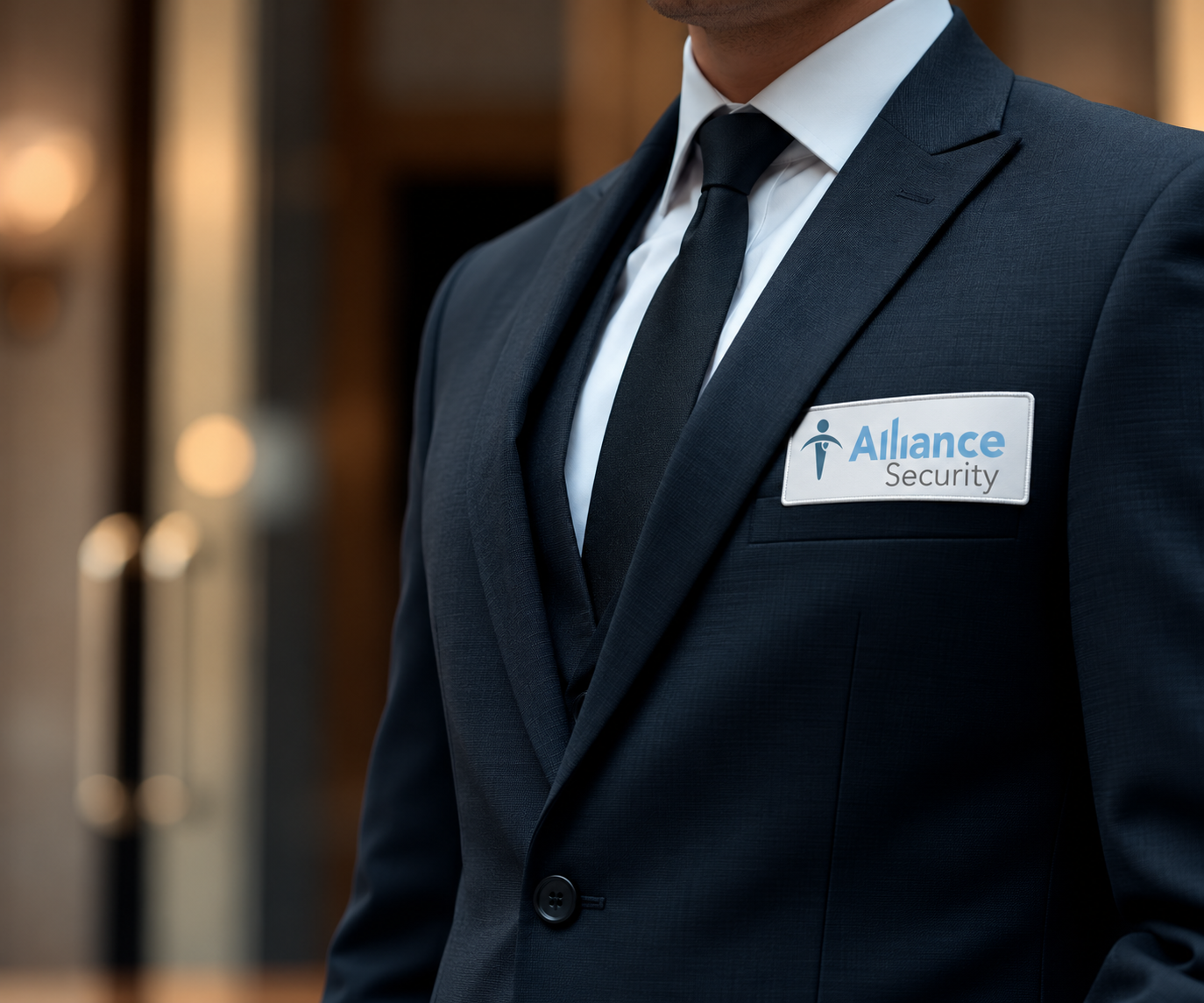 Alliance Security uniform with approved logo badge