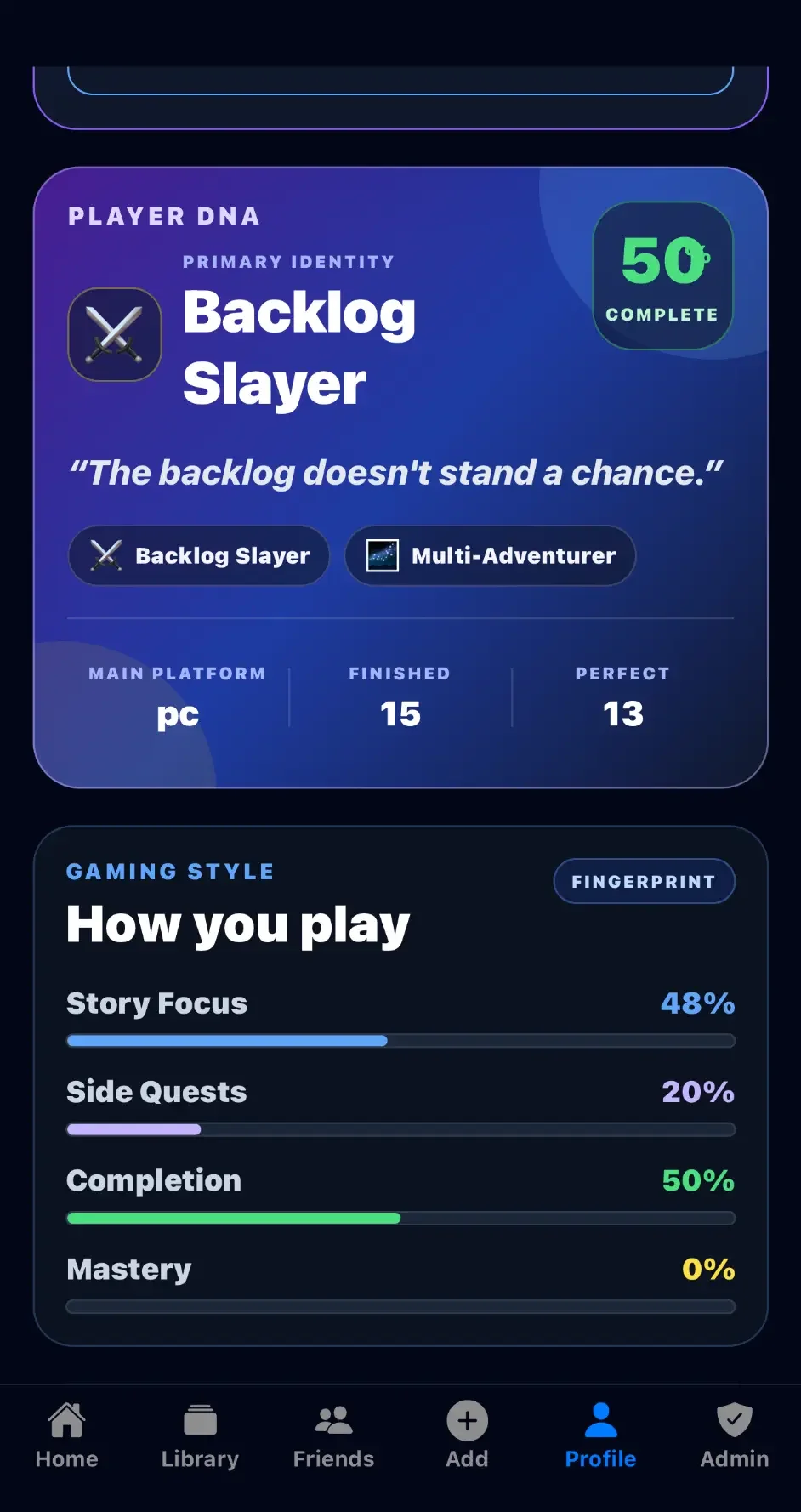 Checkpoint Player DNA profile screen