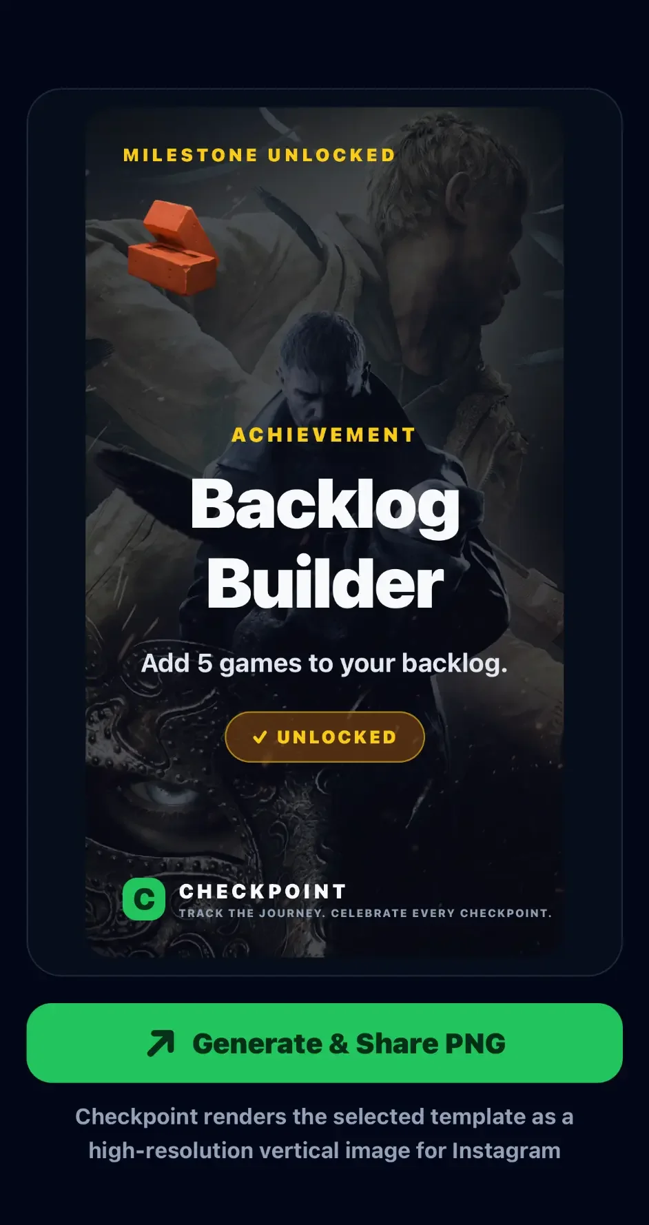 Checkpoint Share Studio achievement card screen