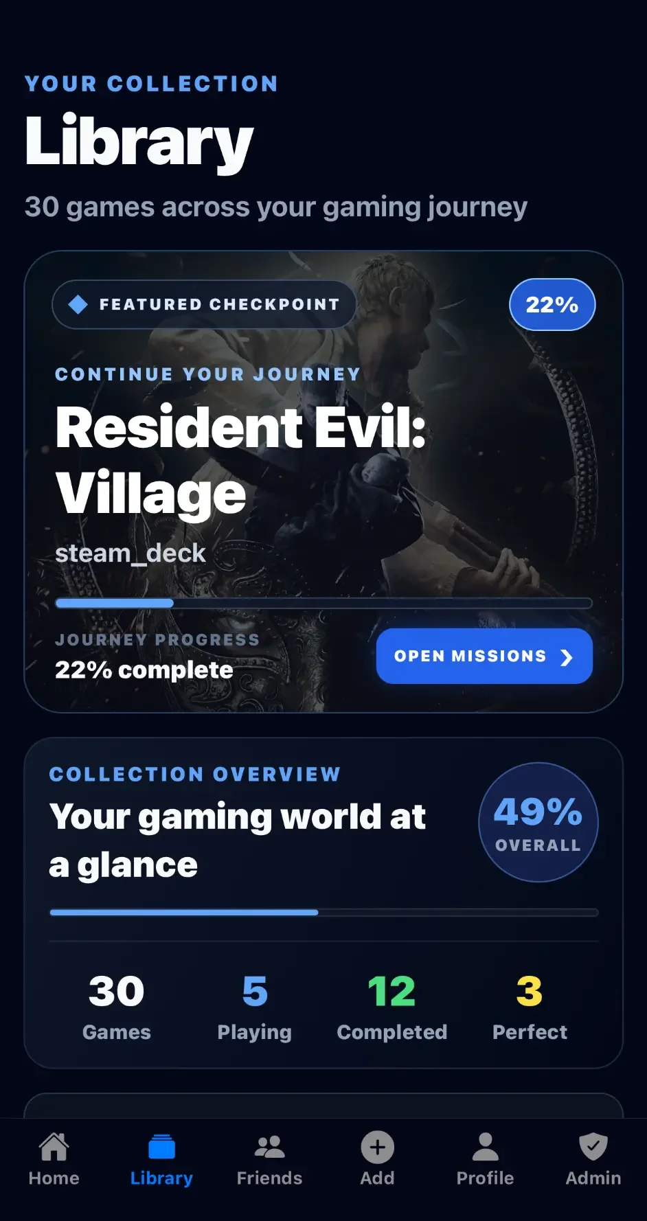 Checkpoint game library screen