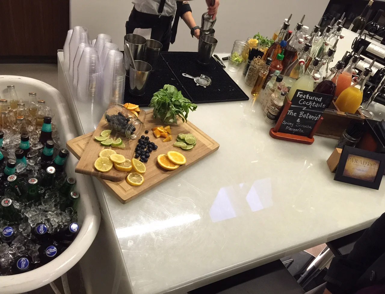 Bar set up in a Los Angeles home before guests arrive