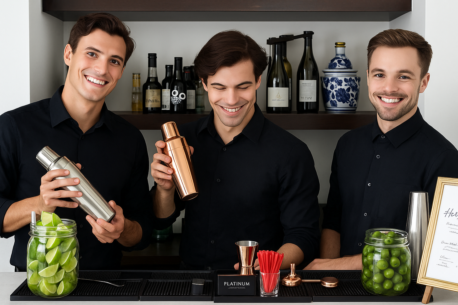 Bartender setting up the bar before guests arrive
