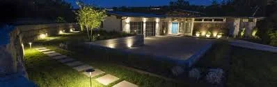 Inground outdoor lighting in a clean, architectural landscape