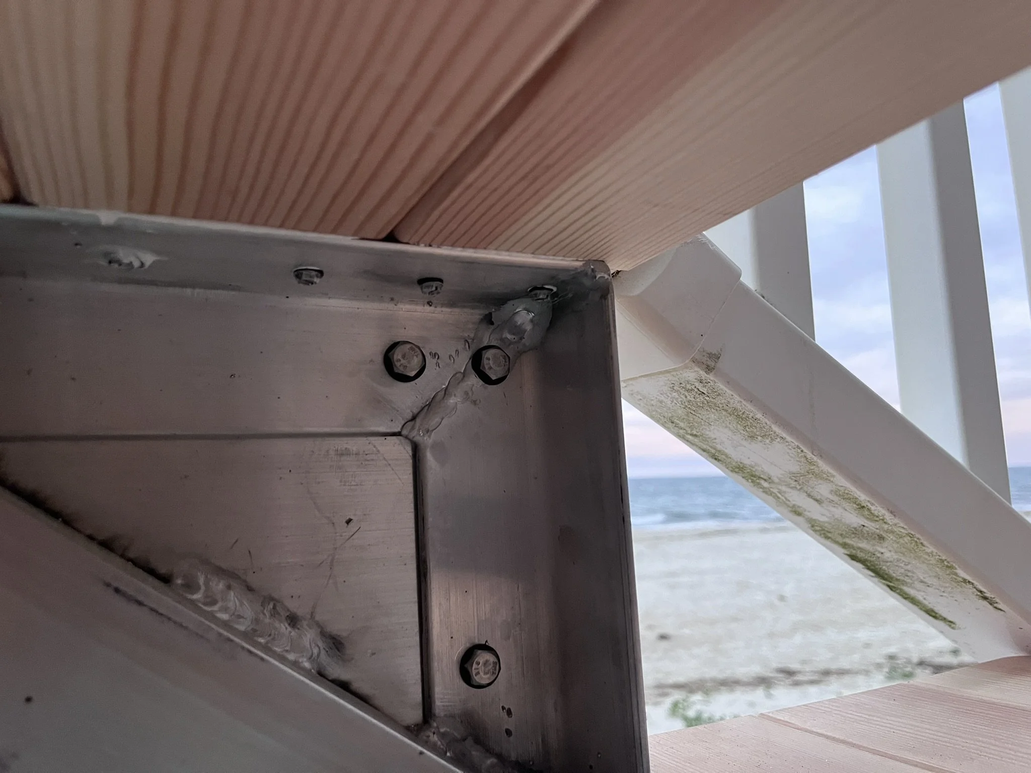 Original 316 stainless hinge hardware reconnected to new aluminum frame