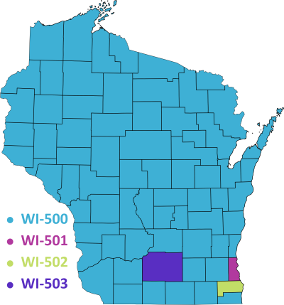 Wisconsin is made up of 4 CoCs, WI-501 is Milwaukee County, WI-502 is Racine County, WI-503 is Dane County, and WI-500 encompasses the remaining counties.