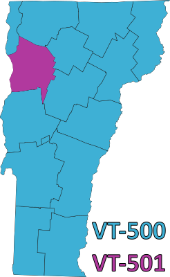 Vermont is made up of 2 CoCs, VT-501 is the city of Burlington and Chittenden County, and VT-500 encompasses the remainder of the state.