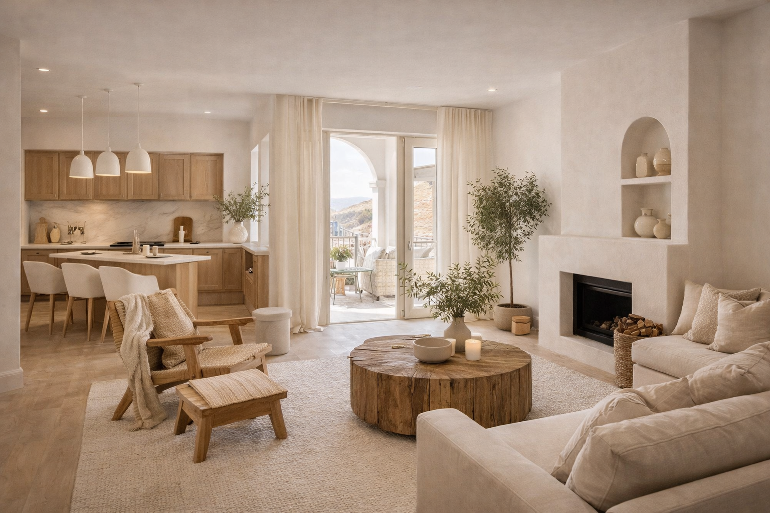 Minimal Mediterranean-Scandinavian apartment interior with natural materials