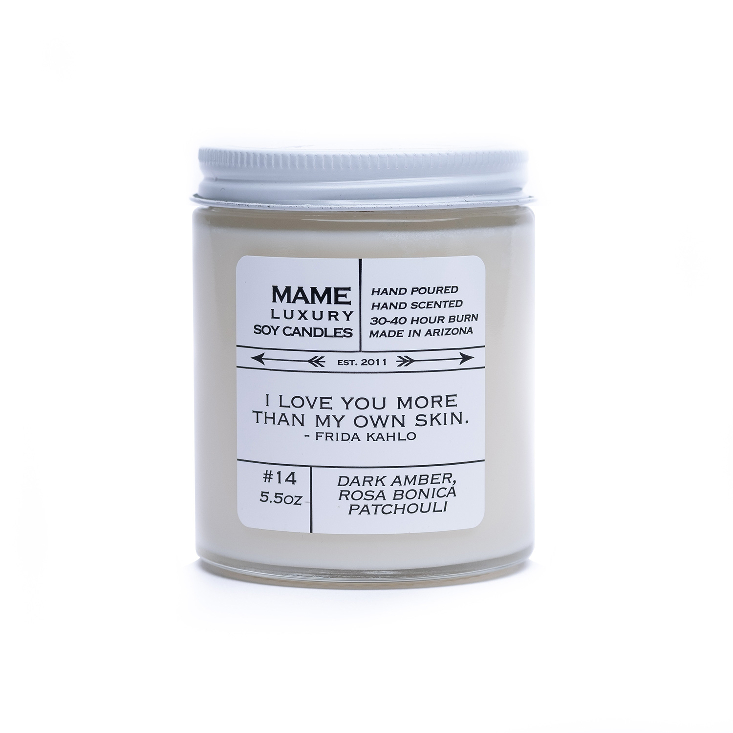 14 - Dark Amber. Rosa Bonica, Patchouli — MAME Soy Candles