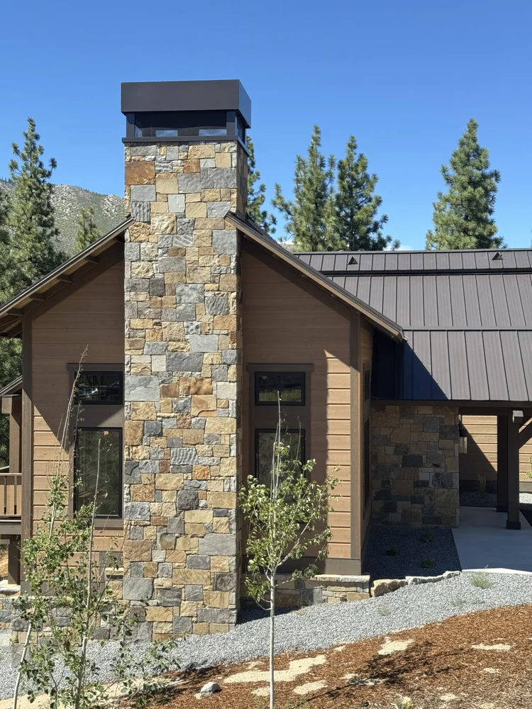 Aspen Estate full veneer on the entry and chimney of a custom mountain home.