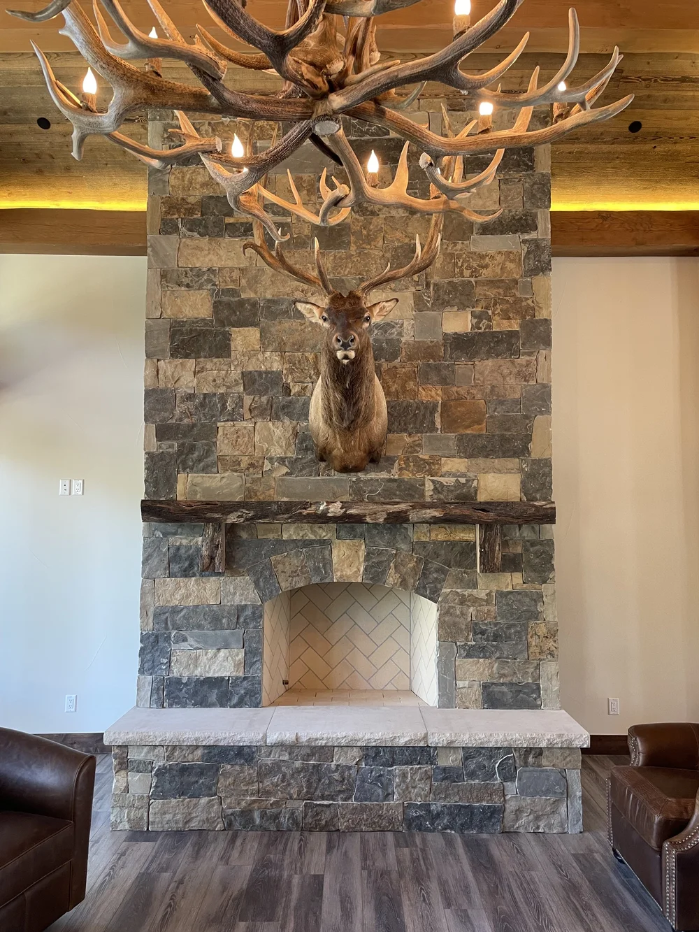 Aspen Estate veneer and Indiana Limestone hearths in an interior.