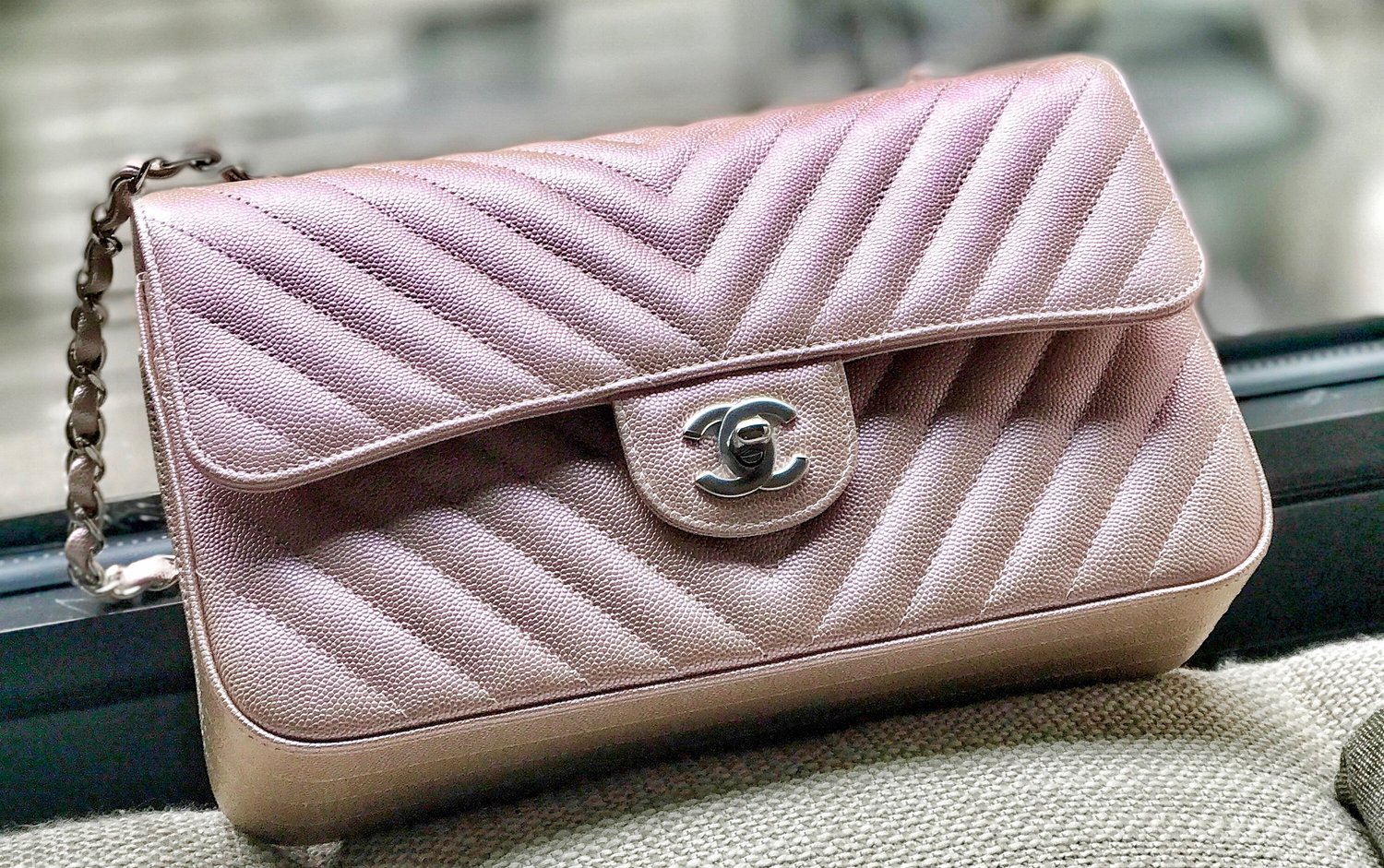 Chanel Iridescent Rose Gold Chevron Quilted Caviar Mini Flap Silver Hardware,  2017 Available For Immediate Sale At Sotheby's