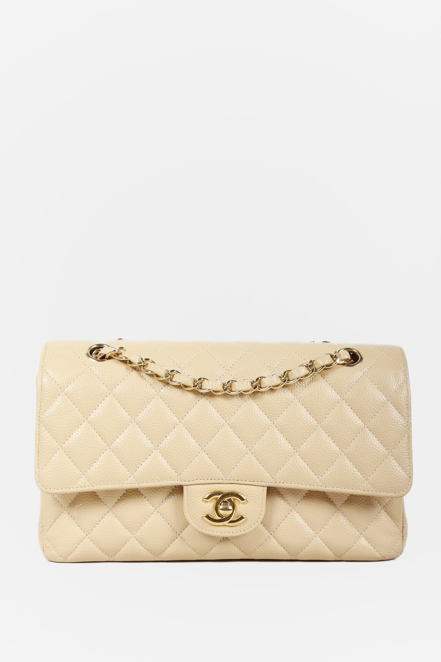 14 Almost New Chanel Classic Double Flap Medium Beige Caviar with