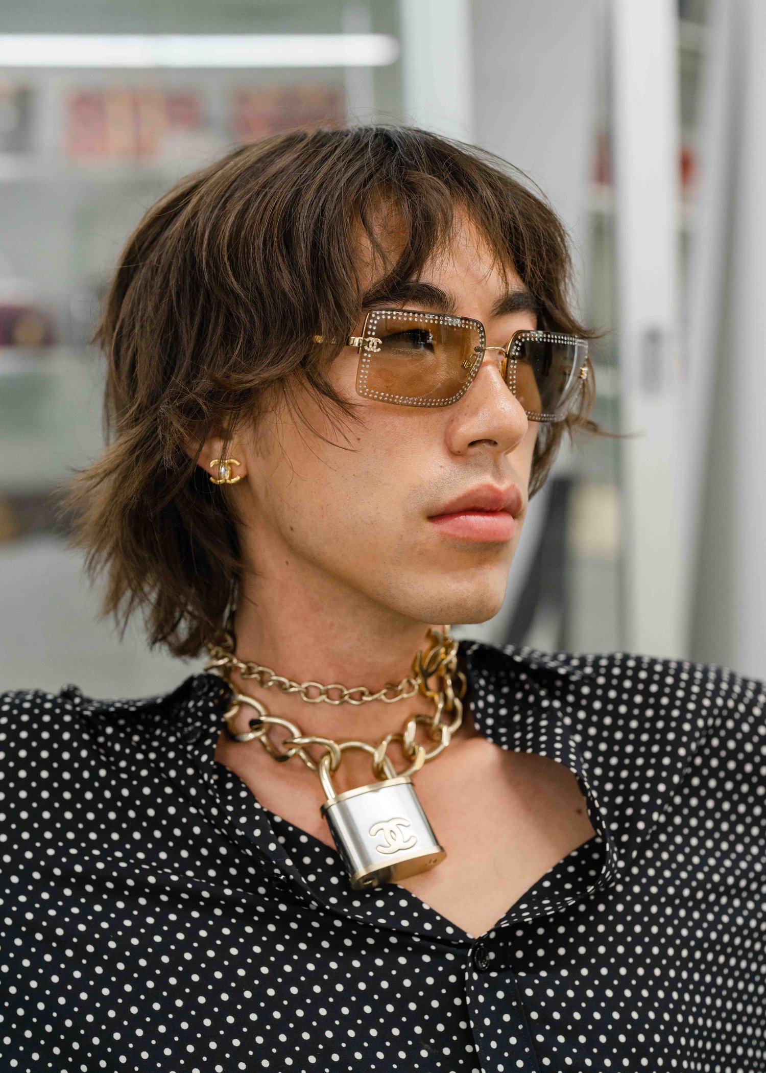 Chanel Interlocking CC Gold-tone & Crystal Studded Dangle Earrings