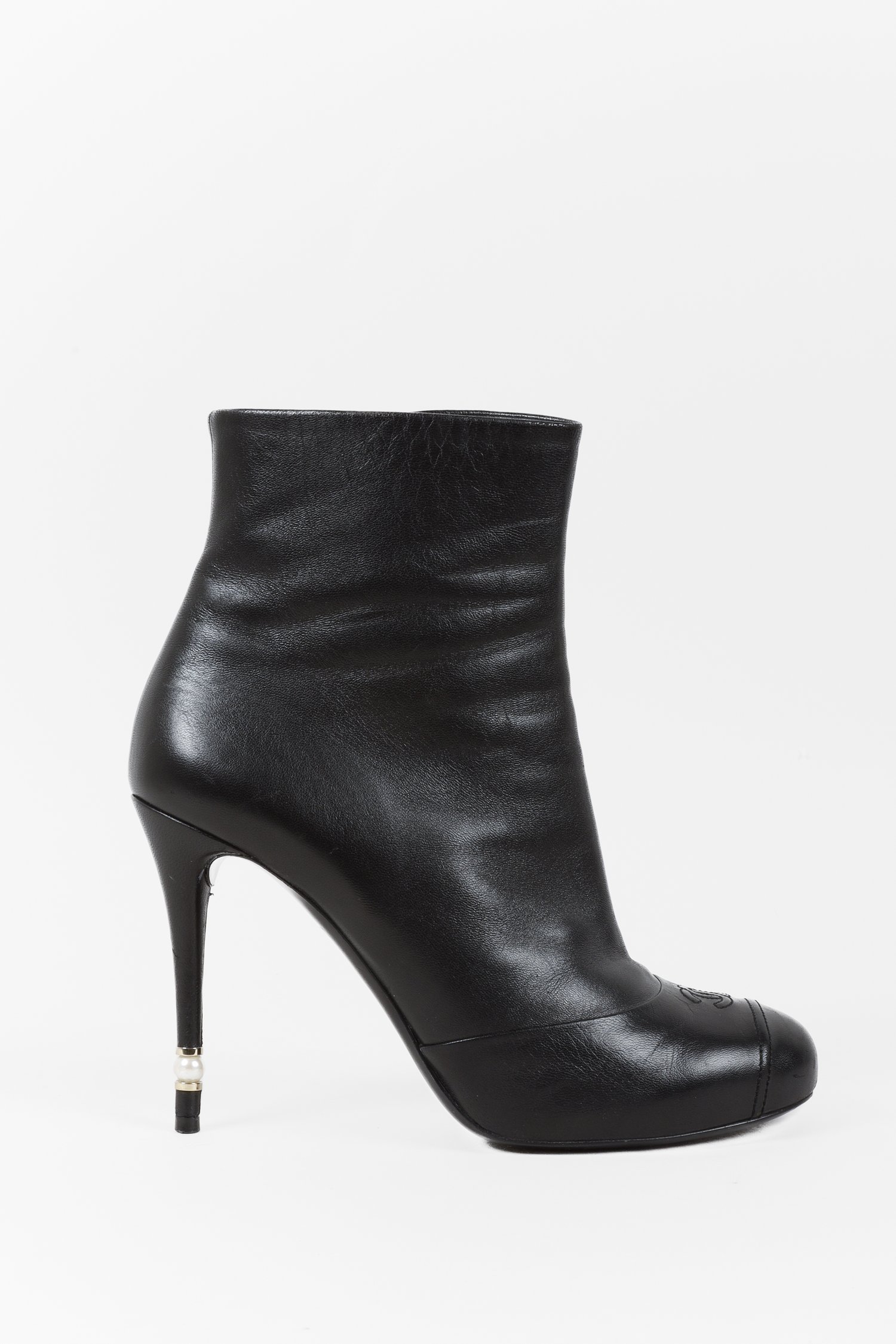 Chanel CC Black Leather Pearl Heel Booties — BLOGGER ARMOIRE