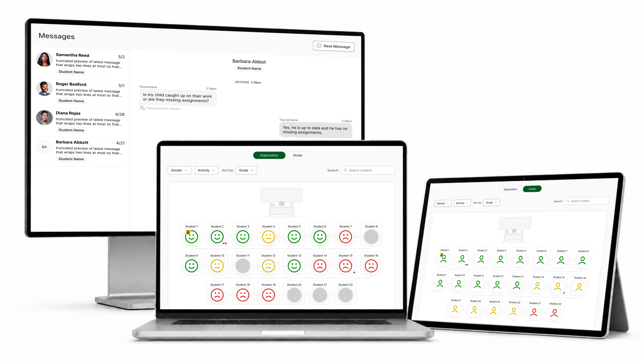 OPUS teacher view product screens