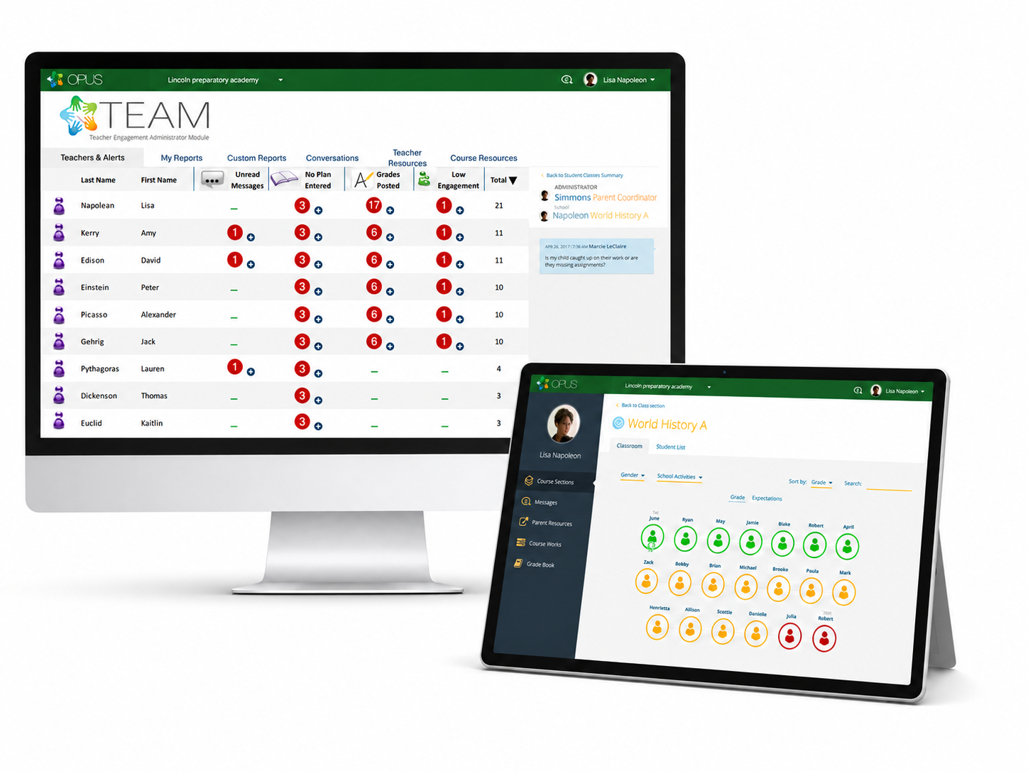 OPUS School Leader View on desktop and tablet