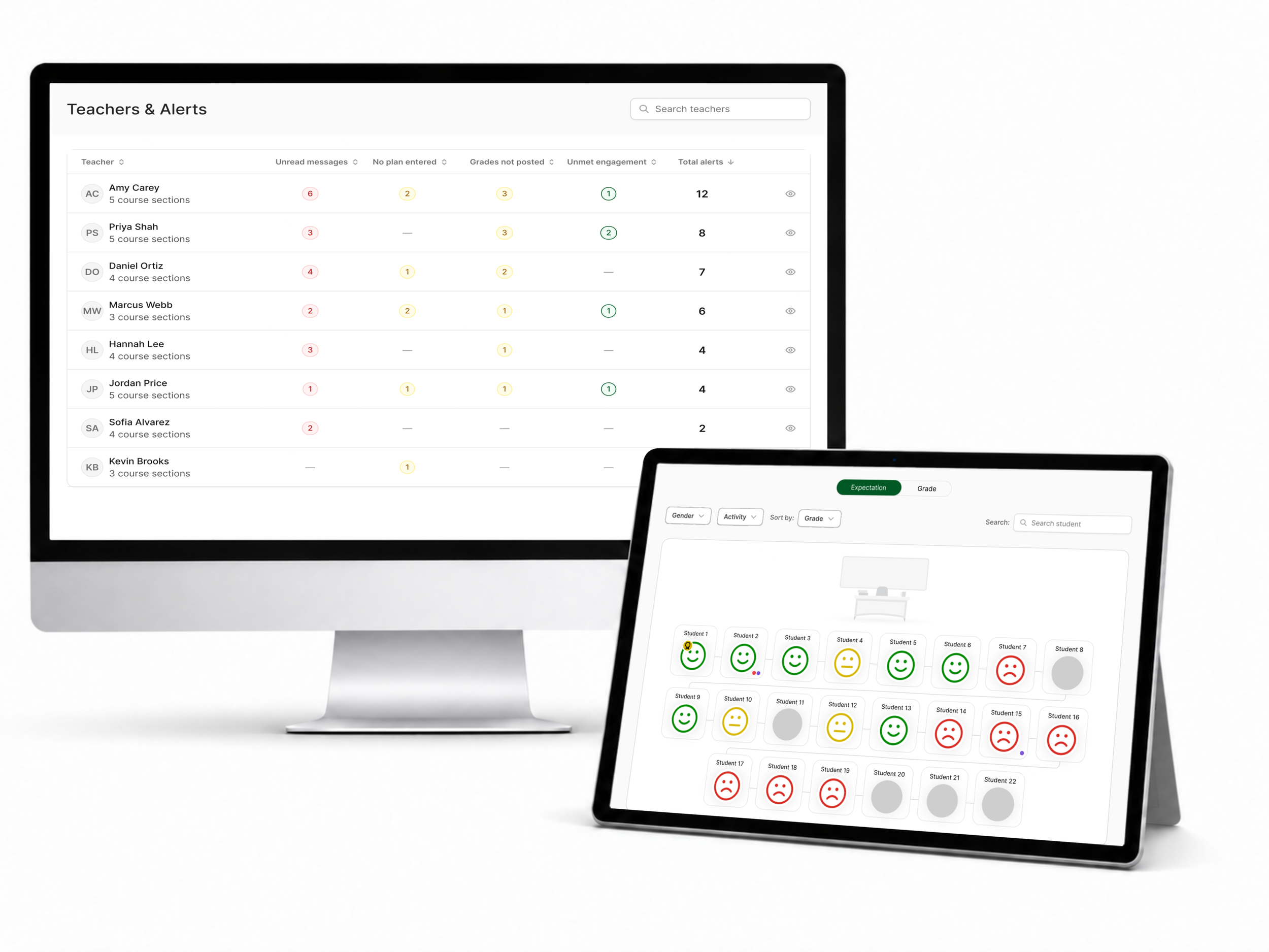 OPUS school leader view product screens