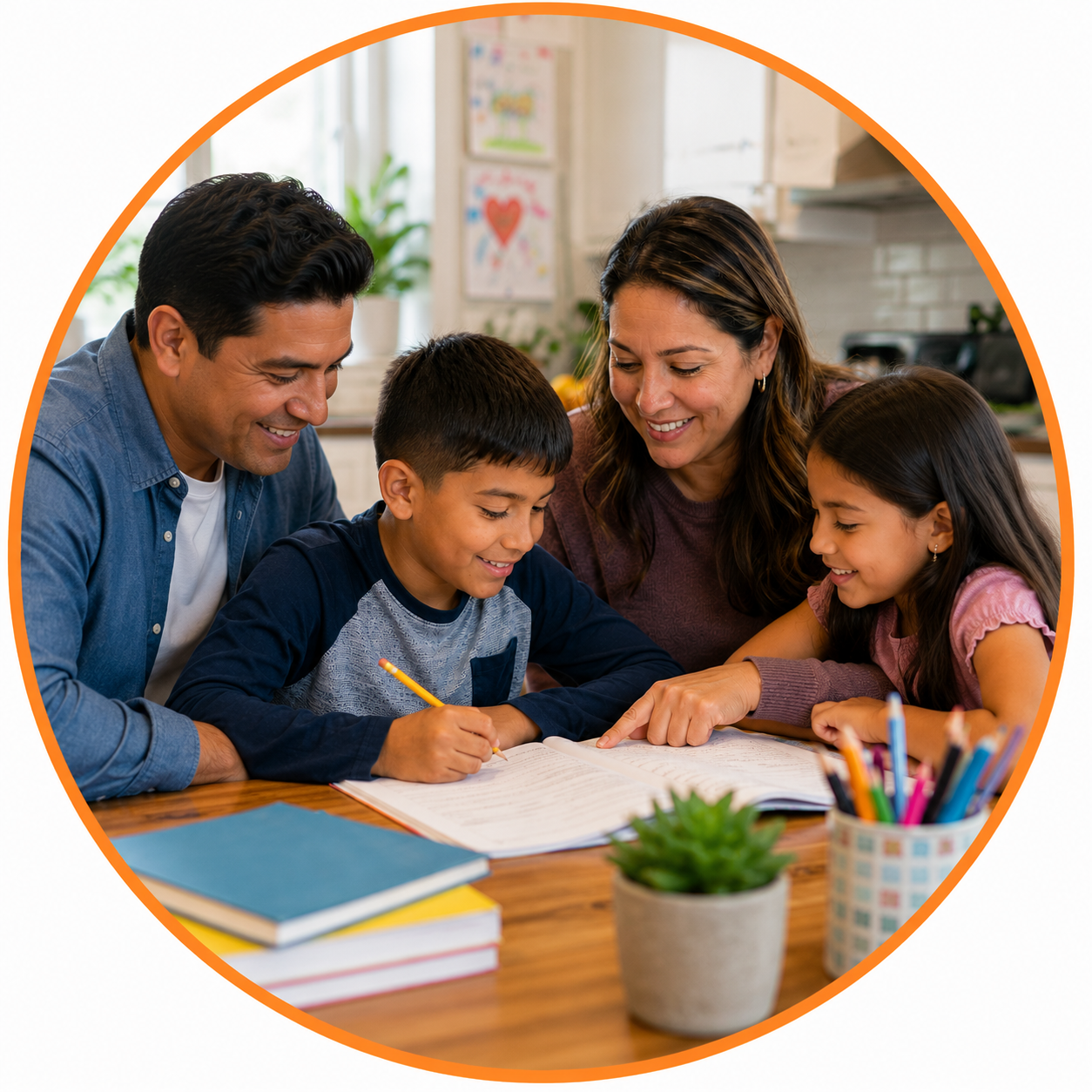 Family working with child at home